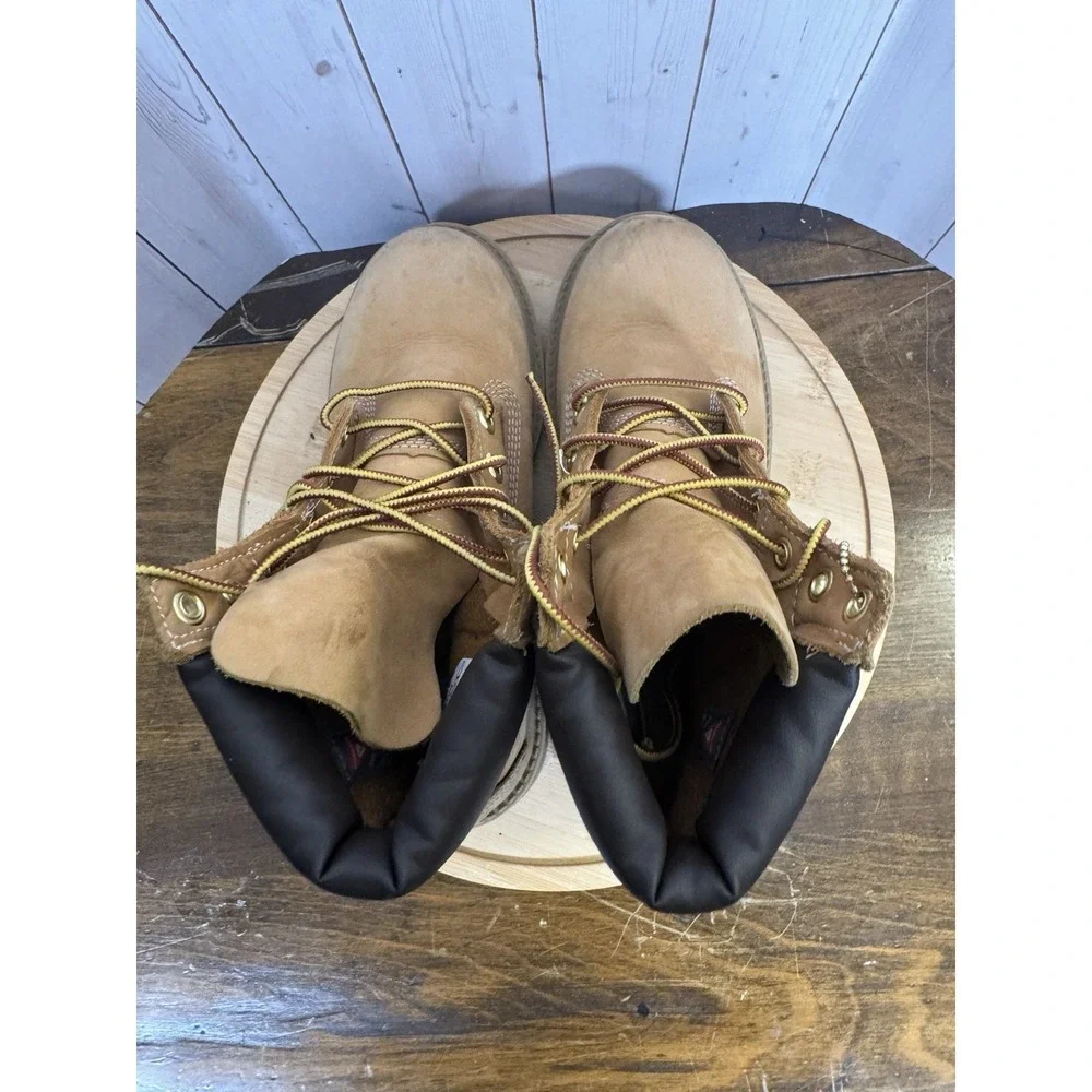 Timberland Boots Boys Size 4 Wheat 6-Inch‎ Nubuck Lace Up Padded Collar A8398